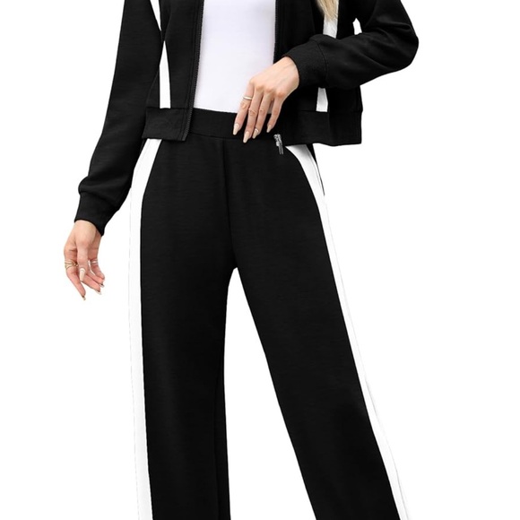 Lounge Set Women Casual 2 Piece Tracksuit Zip Up Sweatshirt Sweatpants Large - Picture 3 of 4